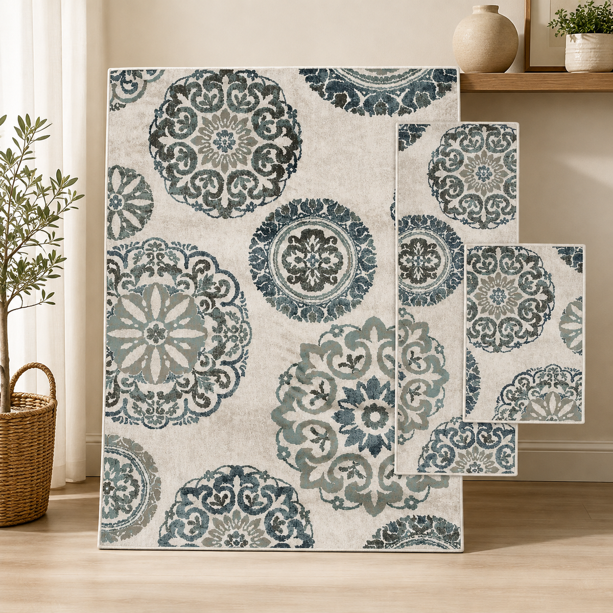 Teal Medallion Rug Set